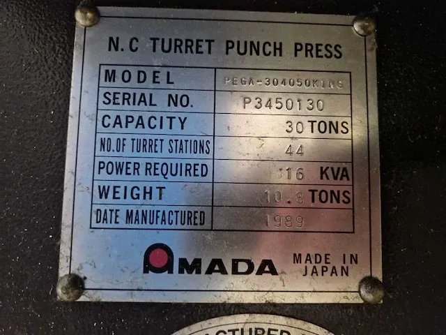 Amada - pega 345 - pons-nibbelmachine - 1986 - afbeelding 2 van  12