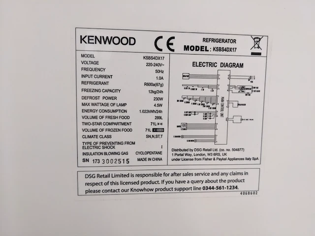 Amerikaanse koelkast no frost, kenwood, ksbs4dx17 - afbeelding 3 van  11