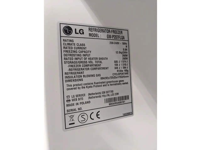 Amerikaanse koelkast no frost, lg, gw-p207flqa, grijs / chroom - afbeelding 9 van  9