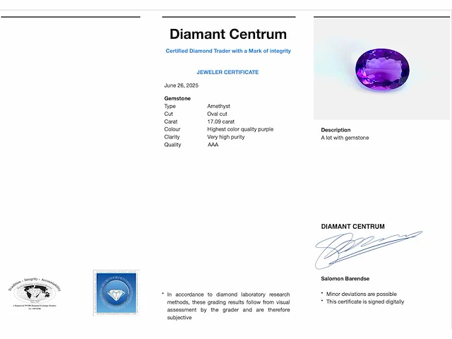 Amethist 17.09 ct - afbeelding 3 van  5