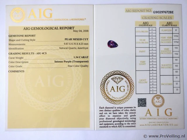 Amethyst 1.34ct aig certified - afbeelding 3 van  3
