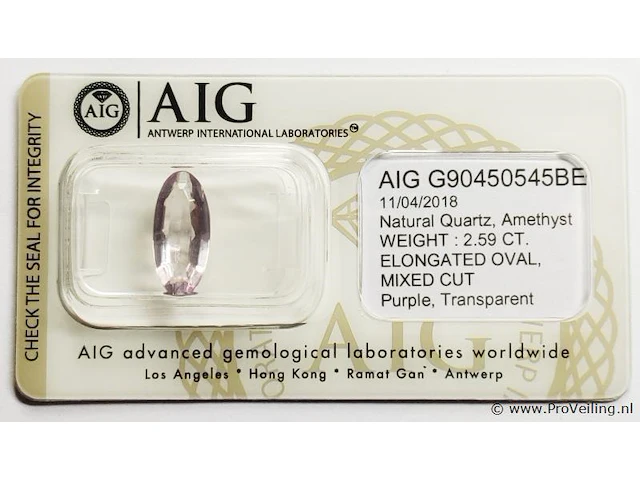 Amethyst 2.59ct aig certified - afbeelding 1 van  4