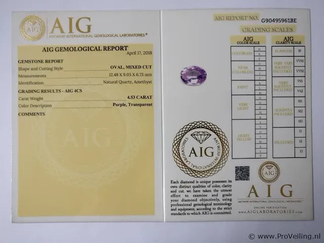 Amethyst 4.53ct aig certified - afbeelding 4 van  4