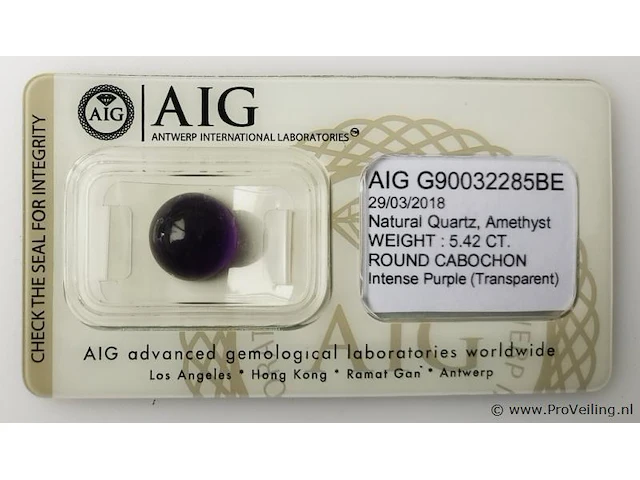 Amethyst 5.42ct aig certified - afbeelding 2 van  4