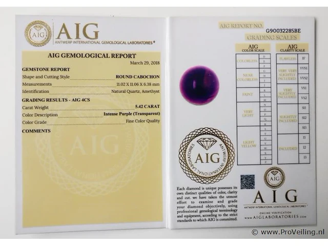 Amethyst 5.42ct aig certified - afbeelding 4 van  4