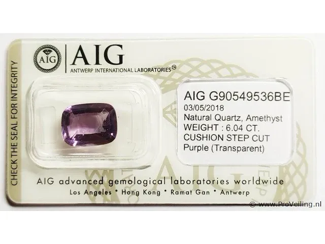 Amethyst 6.04ct aig certified - afbeelding 1 van  4