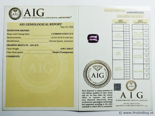 Amethyst 6.04ct aig certified - afbeelding 4 van  4