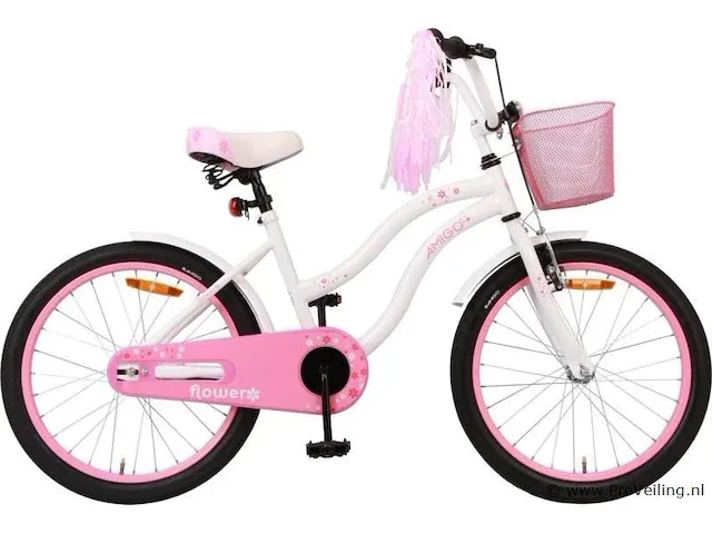 Amigo flower meisjesfiets 20 inch met terugtraprem - kleur wit (422-538 crtns) - afbeelding 1 van  8