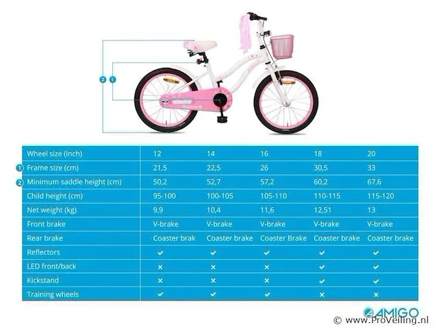 Amigo flower meisjesfiets 20 inch met terugtraprem - kleur wit (422-538 crtns) - afbeelding 7 van  8