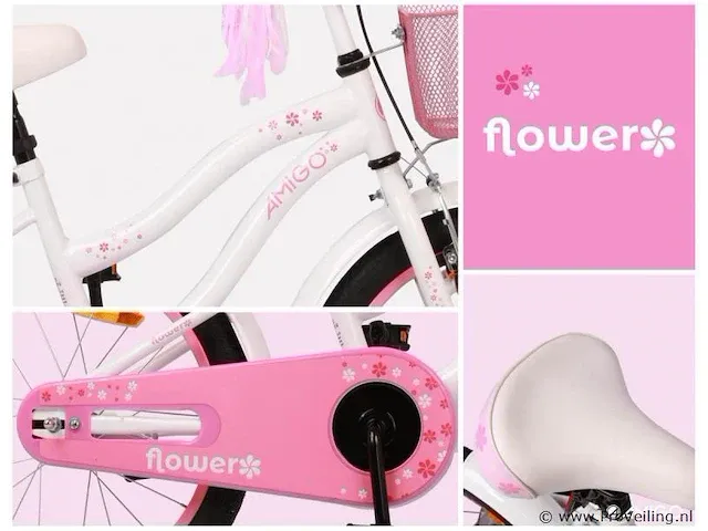 Amigo flower meisjesfiets 20 inch met terugtraprem - kleur wit (422-538 crtns) - afbeelding 8 van  8