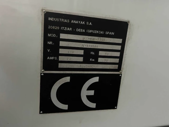 Anayak - fbz-hv-2500 - cnc freesmachine - 1997 - afbeelding 3 van  15