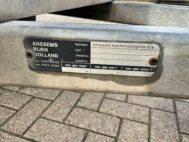 Anssems a-s2000vv-2715 dubbelasser aanhangwagen - afbeelding 9 van  9