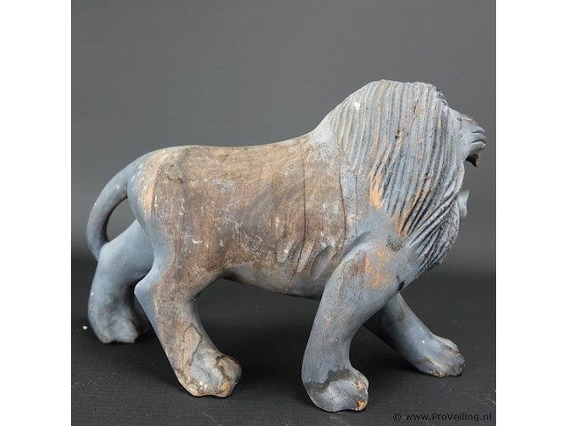 Antiek houten beeld van een leeuw - afbeelding 4 van  5
