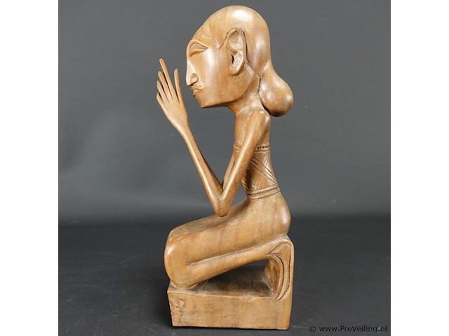 Antiek in teakhout gesneden indisch beeld - afbeelding 2 van  5