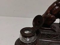 Antiek inkstel met bronzen leeuwsculptuur - afbeelding 2 van  11
