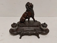 Antiek inkstel met bronzen leeuwsculptuur - afbeelding 1 van  11
