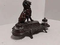 Antiek inkstel met bronzen leeuwsculptuur - afbeelding 4 van  11