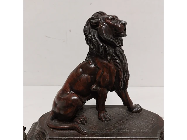 Antiek inkstel met bronzen leeuwsculptuur - afbeelding 5 van  11