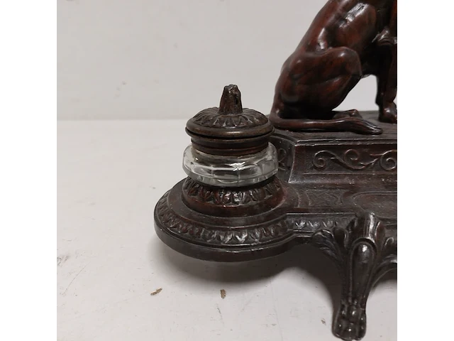 Antiek inkstel met bronzen leeuwsculptuur - afbeelding 7 van  11