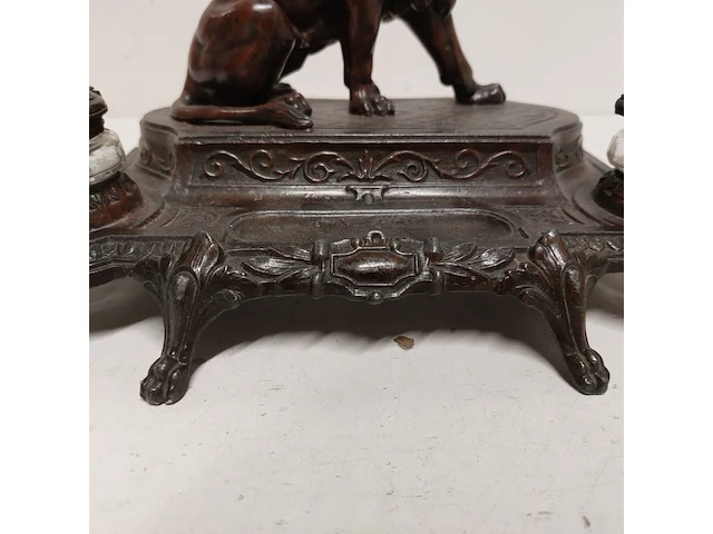 Antiek inkstel met bronzen leeuwsculptuur - afbeelding 8 van  11