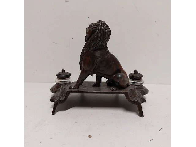 Antiek inkstel met bronzen leeuwsculptuur - afbeelding 10 van  11