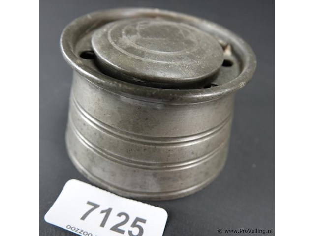 Antieke (18 of 19de eeuw) tinnen inktpot met porseleinen inktvat - afbeelding 2 van  5