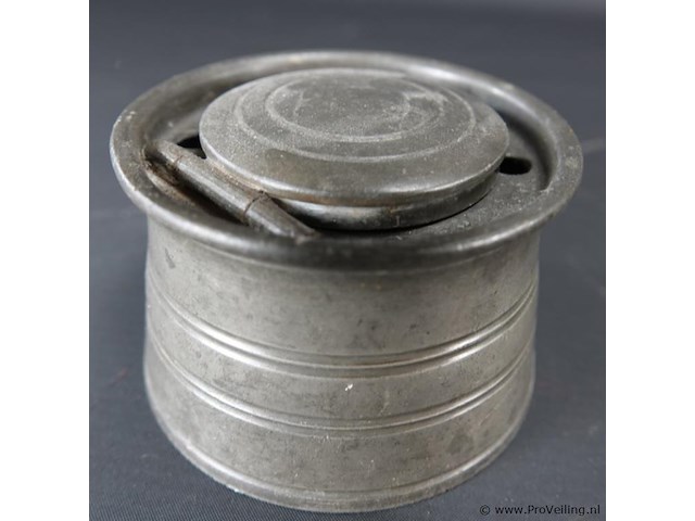 Antieke (18 of 19de eeuw) tinnen inktpot met porseleinen inktvat - afbeelding 4 van  5