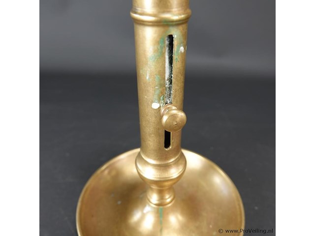 Antieke koperen schuifkandelaar - afbeelding 4 van  5