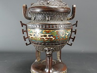 Antieke late qing-dynastie brons cloisonné wierookhouder - afbeelding 1 van  11