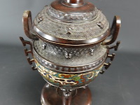Antieke late qing-dynastie brons cloisonné wierookhouder - afbeelding 2 van  11