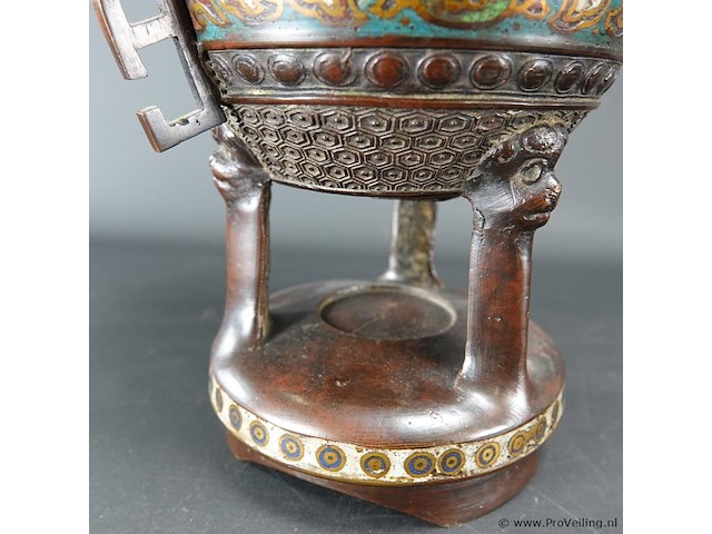 Antieke late qing-dynastie brons cloisonné wierookhouder - afbeelding 4 van  11