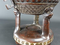 Antieke late qing-dynastie brons cloisonné wierookhouder - afbeelding 4 van  11