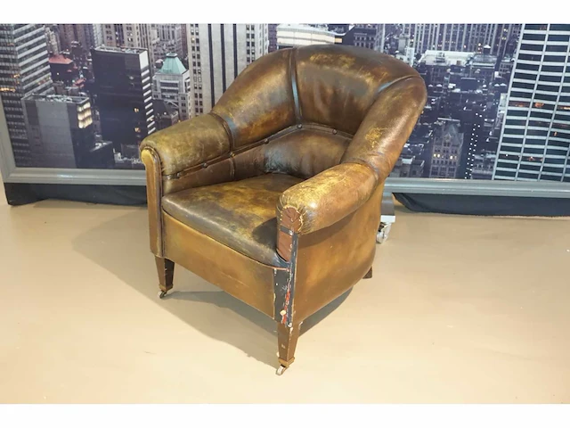 Antieke lederen fauteuil - afbeelding 1 van  4