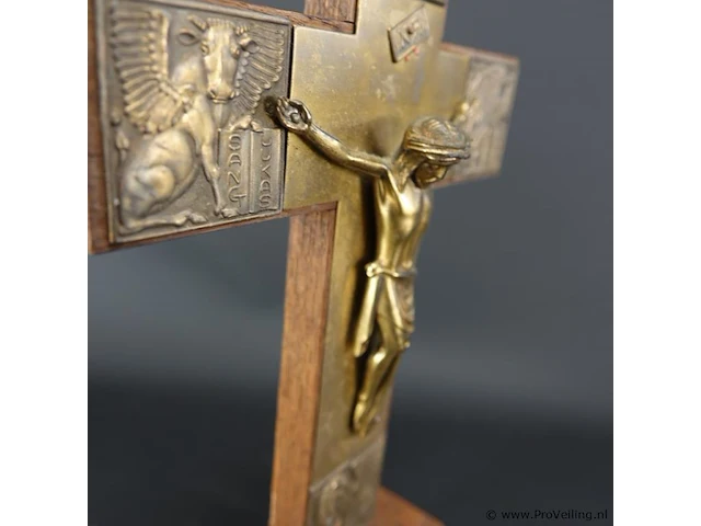 Antieke staande crucifix met bronzen corpus - afbeelding 4 van  5