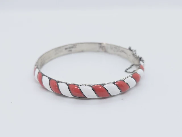 Antieke sterling zilveren armband cloisonné - afbeelding 1 van  4