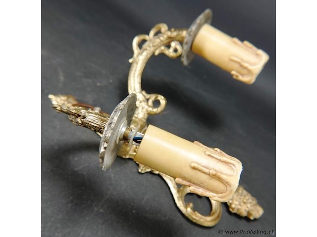 Antieke vergulde elektrische gemaakte wand kandelaar - afbeelding 3 van  5