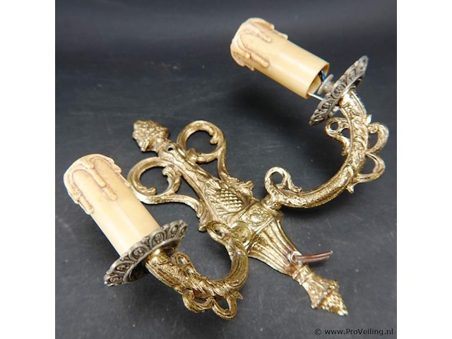 Antieke vergulde elektrische gemaakte wand kandelaar - afbeelding 4 van  5