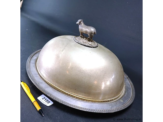 Antieke verzilverde cloche op schaal - afbeelding 2 van  5