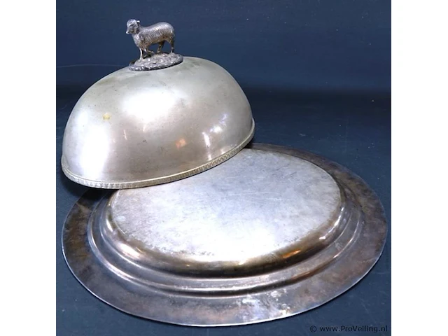 Antieke verzilverde cloche op schaal - afbeelding 5 van  5