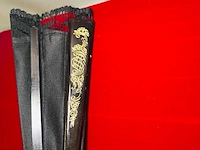 Antieke waaier - black flowers - bakeliet handvat - afbeelding 2 van  4