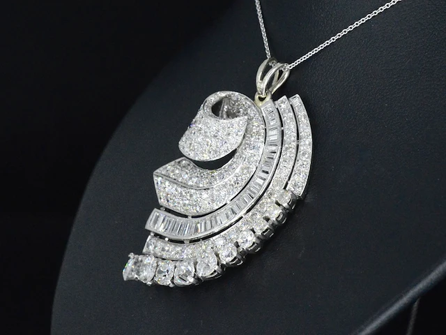 Antieke witgouden hanger vol met diamanten, excl. ketting - afbeelding 1 van  6