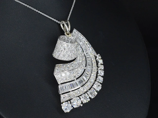 Antieke witgouden hanger vol met diamanten, excl. ketting - afbeelding 2 van  6