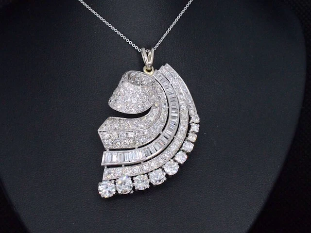 Antieke witgouden hanger vol met diamanten, excl. ketting - afbeelding 4 van  6