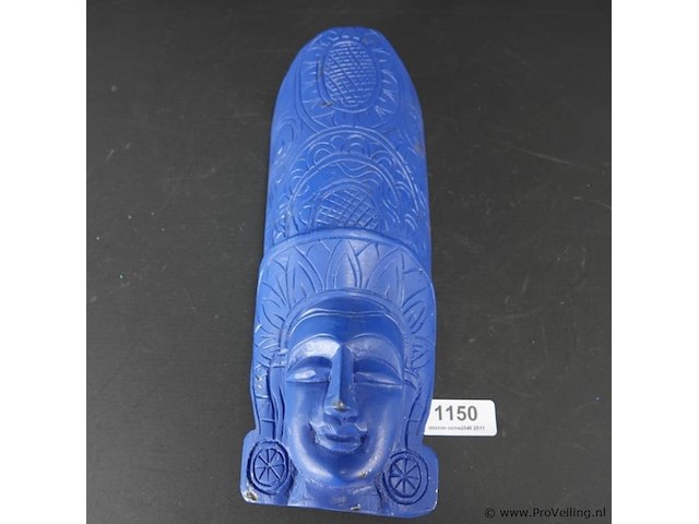 Apart gekleurd in hout gesneden boeddhahoofd - afbeelding 1 van  5