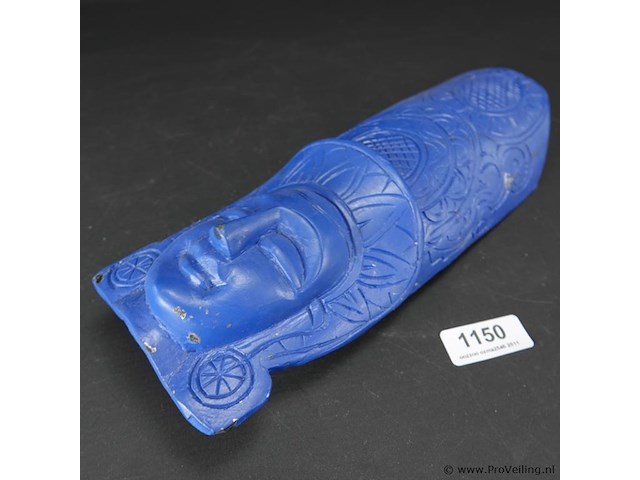 Apart gekleurd in hout gesneden boeddhahoofd - afbeelding 2 van  5