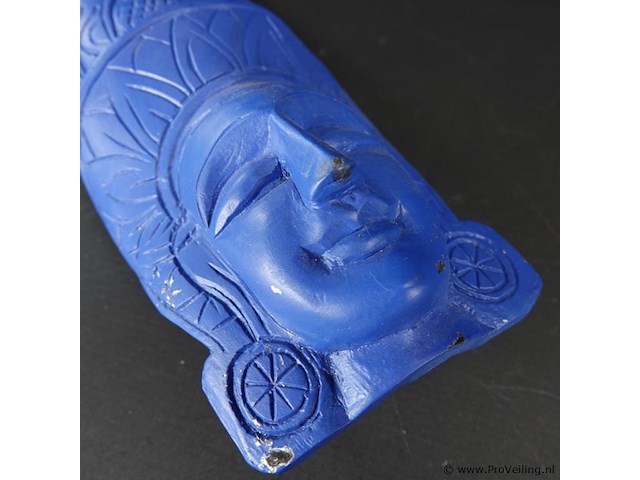 Apart gekleurd in hout gesneden boeddhahoofd - afbeelding 3 van  5