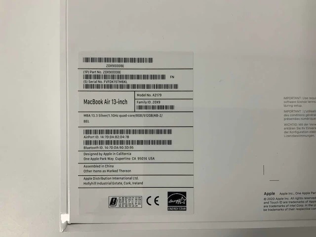 Apple a2179 13-inch macbook air mwtk2n/a laptop - afbeelding 3 van  3