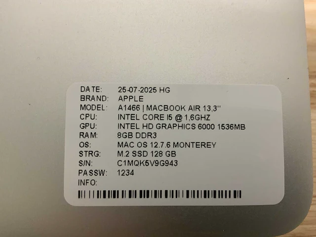 Apple macbook air a1466 laptop (4x) - afbeelding 9 van  12