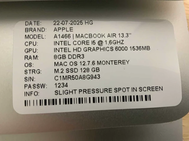 Apple macbook air a1466 laptop (4x) - afbeelding 4 van  13