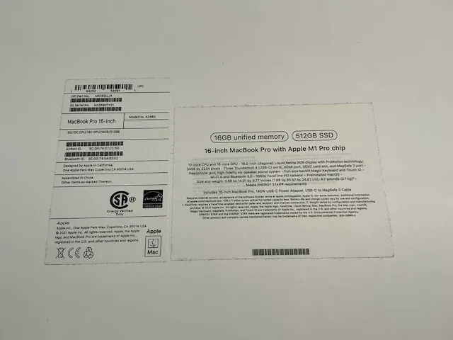 Apple macbook pro 16 inch (a2485) laptop - afbeelding 7 van  7